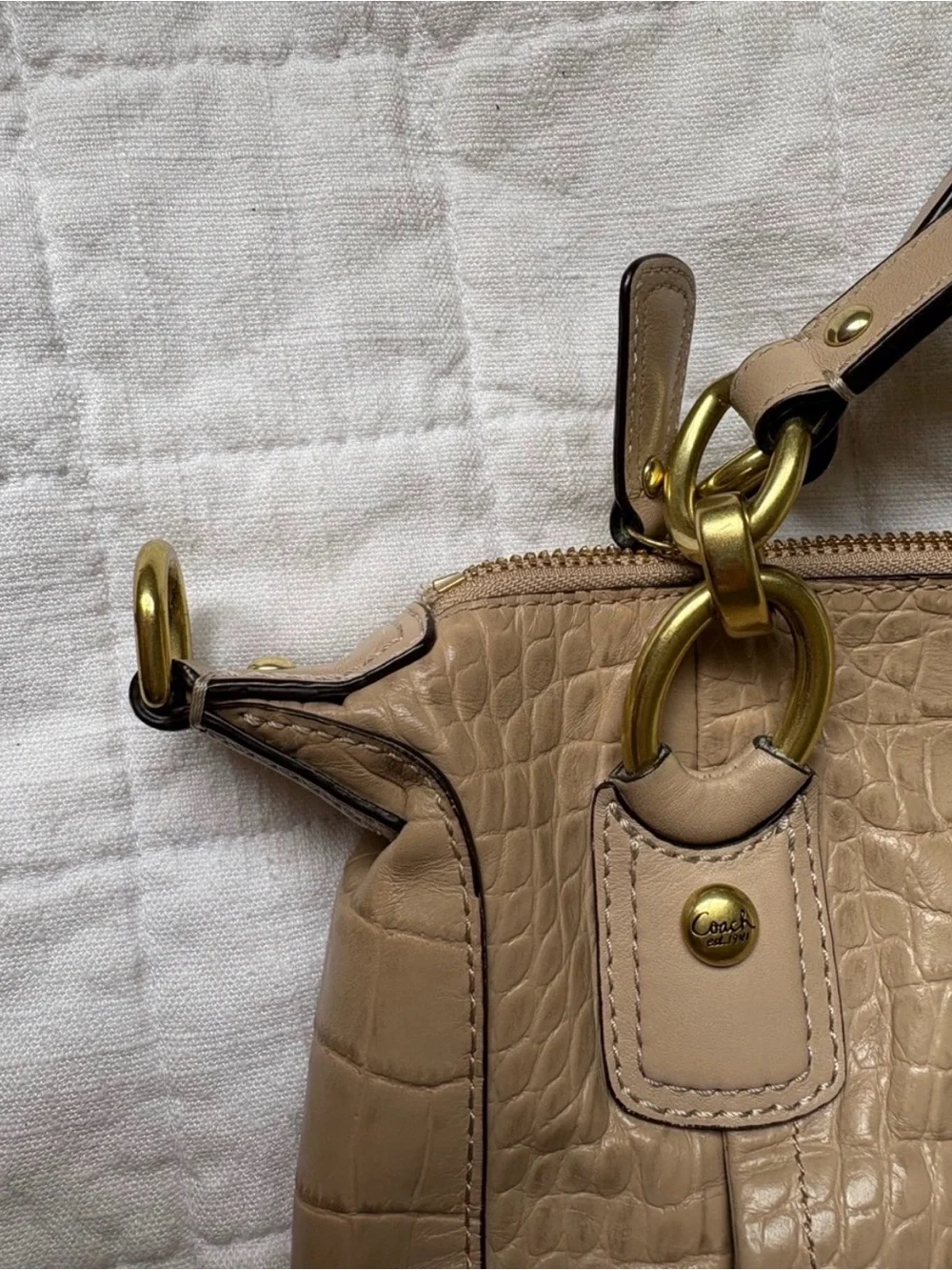 Coach Kristin Beige Croc-Embossed Leather Satchel Convertible Crossbody Y2K